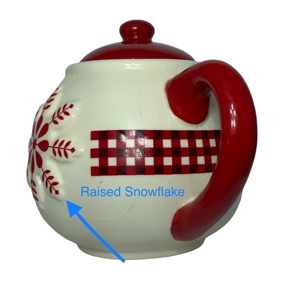 Teapot Folk Art Winter Gingham Buffalo Check Plaid Christmas Retired Red White - Picture 9 of 13